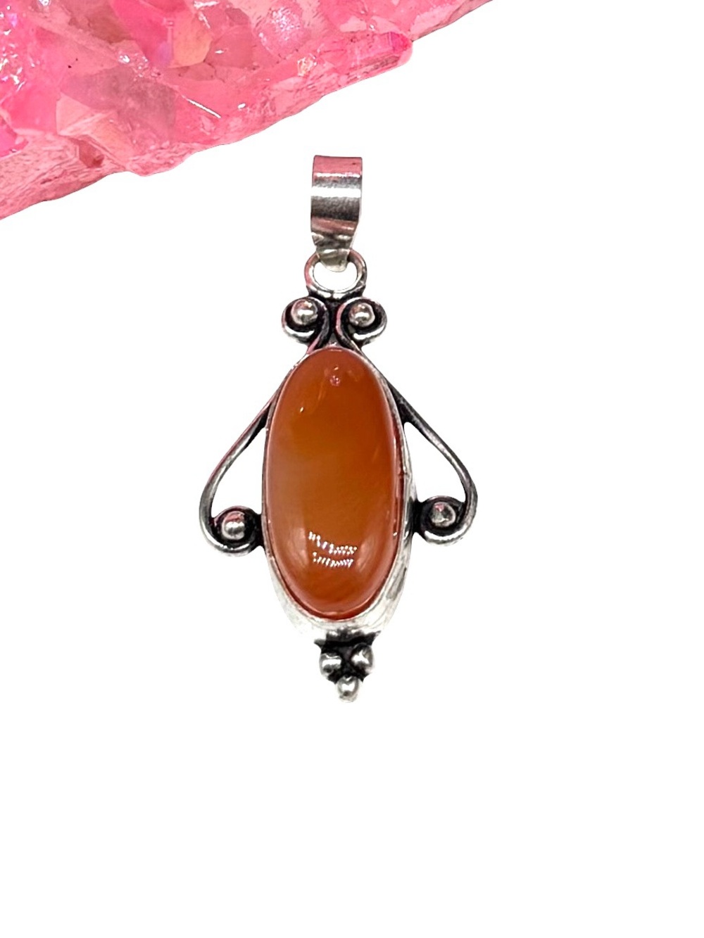 Carnelian Necklace Pendant 925 Sterling Silver Overlay Orange Stone
